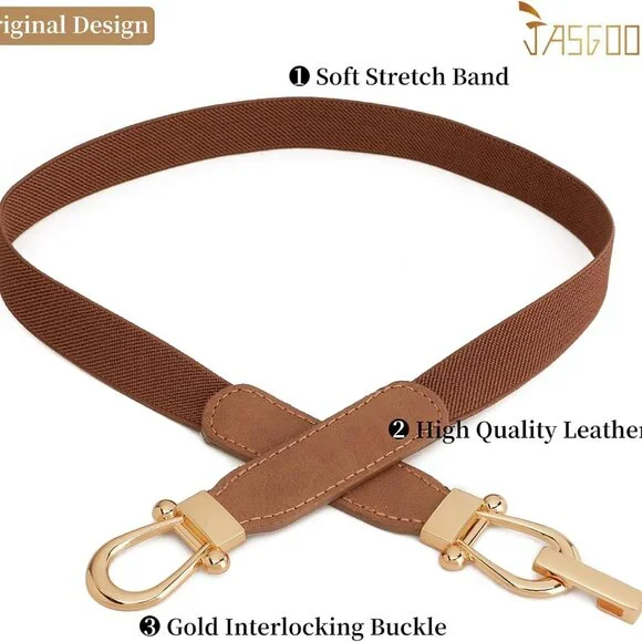Women Skinny Elastic Belt for Dresses,Thin Retro Stretch Waist Belt with Golden